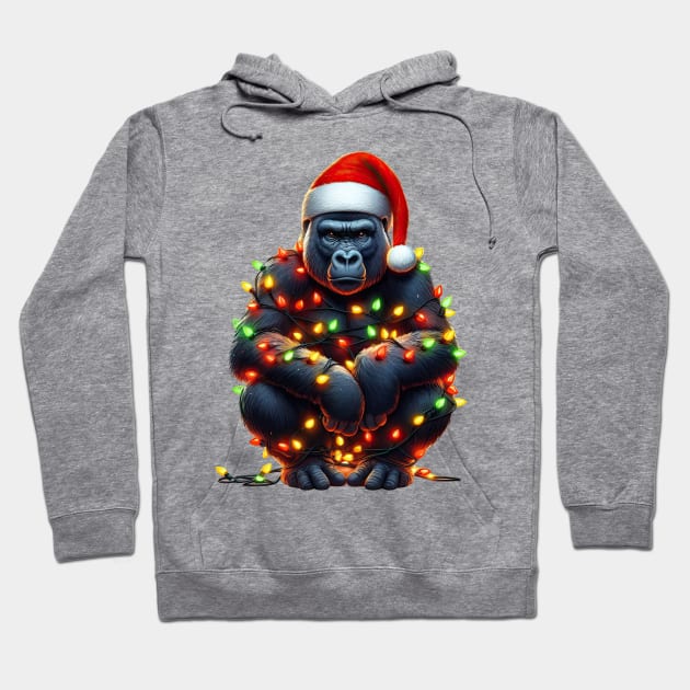 Gorilla Wrapped In Christmas Lights Hoodie by Chromatic Fusion Studio